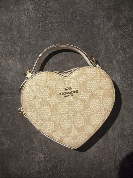 Coach Handbags - Coach Beige Heart-Shaped Mini Top Handle Bag